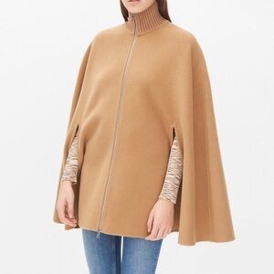 Sandro Camel Zip-Front Cape Sweater